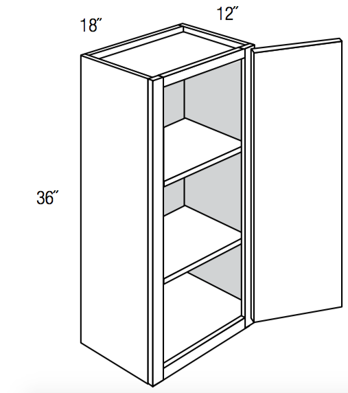 W1836 - RTA Avalon Raised Panel - Wall Cabinet - Single Door - 18"W x 36"H x 12"D