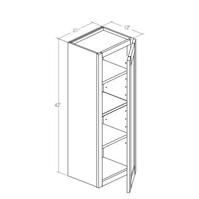 W2142R - Assembled Perla Raised Panel - Wall Cabinet - Single Door - 21"W x 42"H x 12"D - Hinges on Right