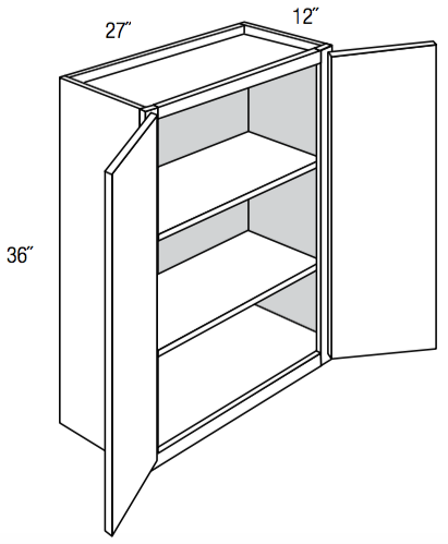 W2736 - Assembled Perla Raised Panel - Wall Cabinet - Double Door - 27"W x 36"H x 12"D