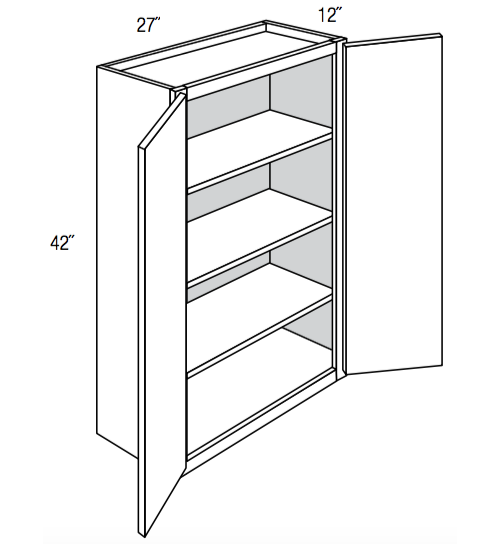 W2742 - Assembled Unfinished Shaker - Wall Cabinet - Double Door - 27"W x 42"H x 12"D
