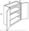 W3030 - RTA Unfinished Shaker - Wall Cabinet - Double Door - 30"W x 30"H x 12"D