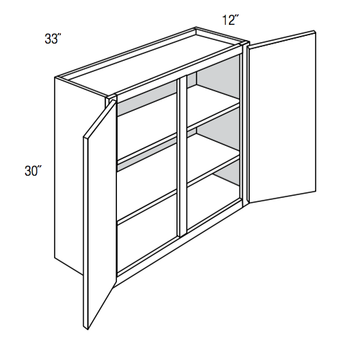 W3330 - Assembled Cream White Shaker - Wall Cabinet - Double Door - 33"W x 30"H x 12"D