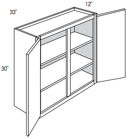 W3330 - Assembled Perla Raised Panel - Wall Cabinet - Double Door - 33"W x 30"H x 12"D