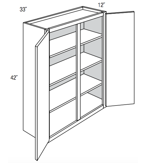 W3342 - Assembled Cream White Shaker - Wall Cabinet - Double Door - 33"W x 42"H x 12"D