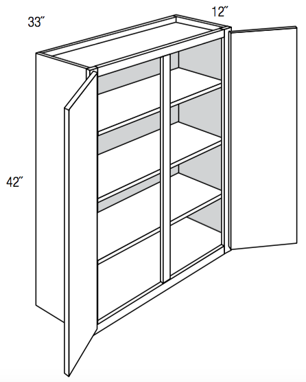 W3342 - Assembled Perla Raised Panel - Wall Cabinet - Double Door - 33"W x 42"H x 12"D