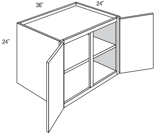 W362424 - Assembled Perla Raised Panel - Refrigerator Wall Cabinet - Double Door - 36"W x 24"H x 24"D