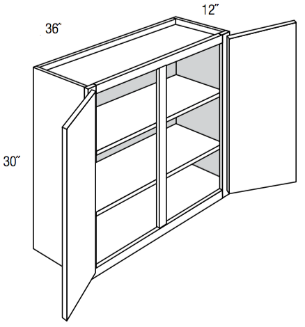 W3630 - RTA Charlton Raised Panel - Wall Cabinet - Double Door - 36"W x 30"H x 12"D