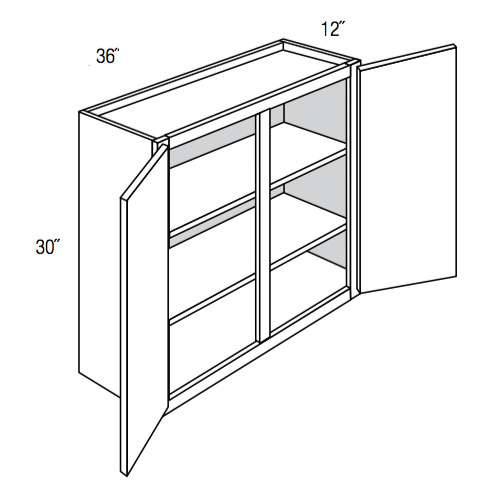 W3630 - Assembled Sage Green Shaker - Wall Cabinet - Double Door - 36"W x 30"H x 12"D