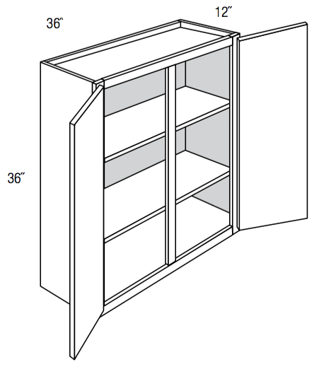 W3636 - Assembled Perla Raised Panel - Wall Cabinet - Double Door - 36"W x 36"H x 12"D