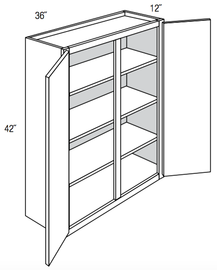 W3642 - RTA Charlton Raised Panel - Wall Cabinet - Double Door - 36"W x 42"H x 12"D