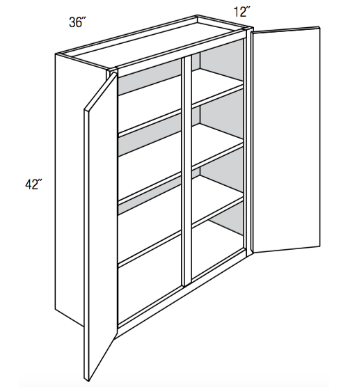 W3642 - Assembled Dove White Shaker - Wall Cabinet - Double Door - 36"W x 42"H x 12"D