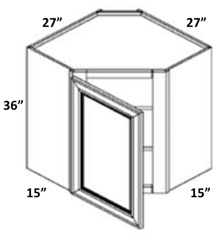 WDC273615 - Assembled Perla Raised Panel - WALL DIAGONAL CORNER CABINET - 27" X 27" X 36" X 15"