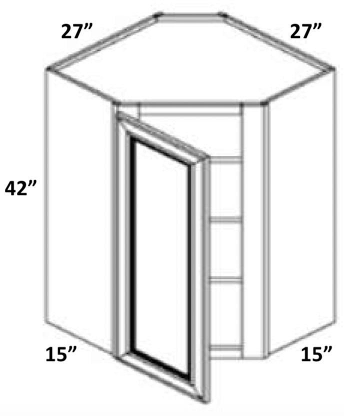 WDC274215 - Assembled Smoky Gray Double Shaker - WALL DIAGONAL CORNER CABINET - 27" X 27" X 42" X 15"