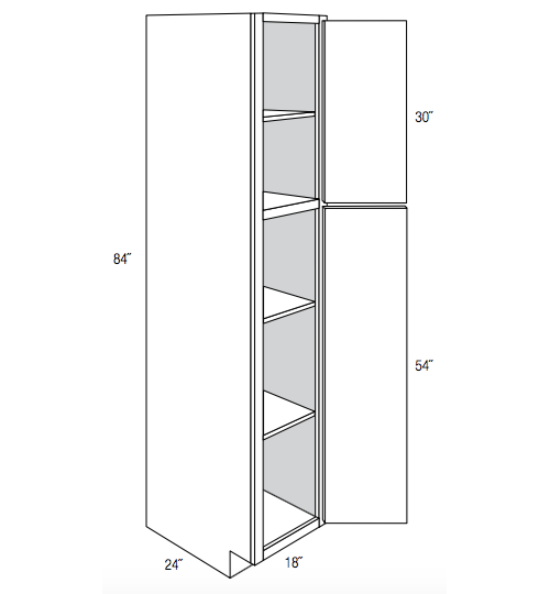 WP1884R - Assembled Cream White Shaker - Utility Pantry Cabinet - Single Doors - 18"W x 84"H x 24"D - Hinges on Right