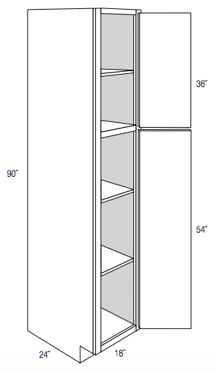WP1890R - Assembled Perla Raised Panel - Utility Pantry Cabinet - Single Doors - 18"W x 90"H x 24"D - Hinges on Right