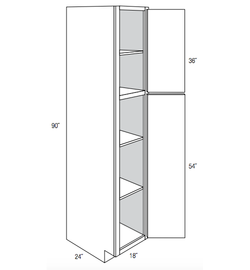 WP1890R - Assembled Dove White Shaker - Utility Pantry Cabinet - Single Doors - 18"W x 90"H x 24"D - Hinges on Right