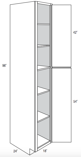 WP1896 - RTA Charlton Raised Panel - Utility Pantry Cabinet - Single Doors - 18"W x 96"H x 24"D