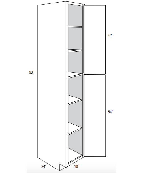 WP1896R - Assembled Toffee Shaker - Utility Pantry Cabinet - Single Doors - 18"W x 96"H x 24"D - Hinges on Right