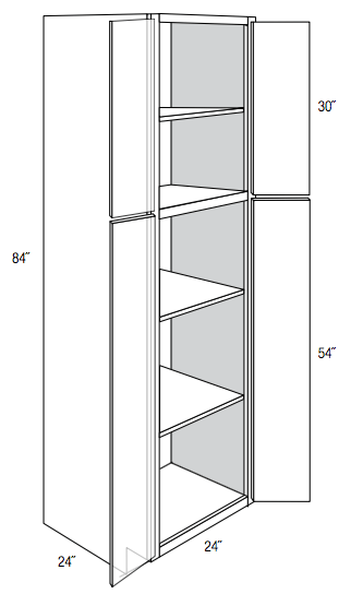 WP2484 - Assembled Perla Raised Panel - Utility Pantry Cabinet - Double Doors - 24"W x 84"H x 24"D
