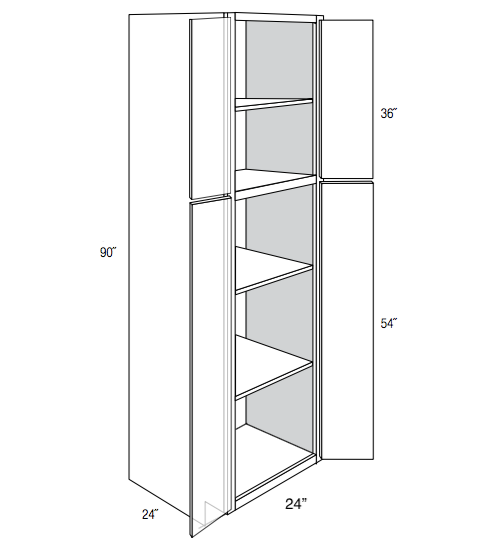 WP2490 - Assembled Cream White Shaker - Utility Pantry Cabinet - Double Doors - 24"W x 90"H x 24"D