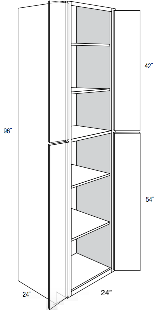WP2496 - RTA Charlton Raised Panel - Utility Pantry Cabinet - Double Doors - 24"W x 96"H x 24"D