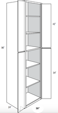 WP3096 - RTA Charlton Raised Panel - Utility Pantry Cabinet - Double Doors - 30"W x 96"H x 24"D