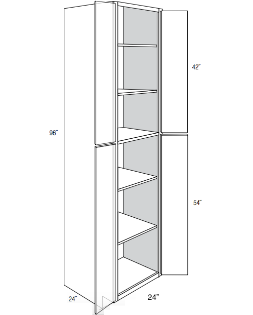 WP2496 - Assembled Sage Green Shaker - Utility Pantry Cabinet - Double Doors - 24"W x 96"H x 24"D