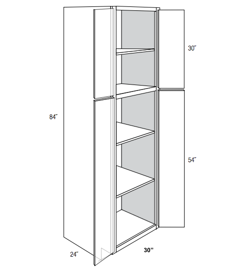 WP3084 - Assembled Cream White Shaker - Utility Pantry Cabinet - Double Doors - 30"W x 84"H x 24"D