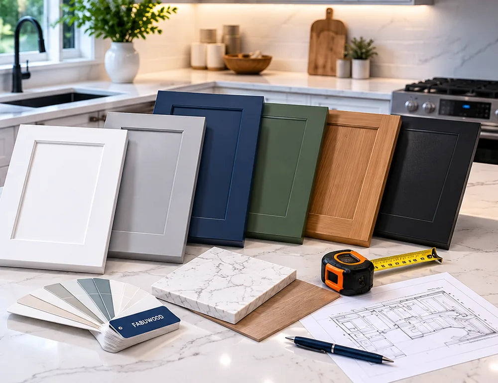 Cabinet door samples in a range of finishes