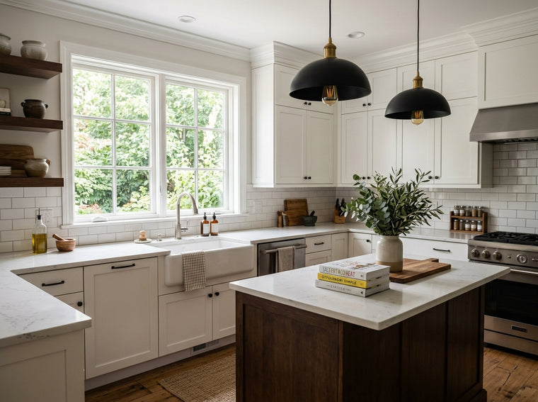 Finished kitchen with island seating
